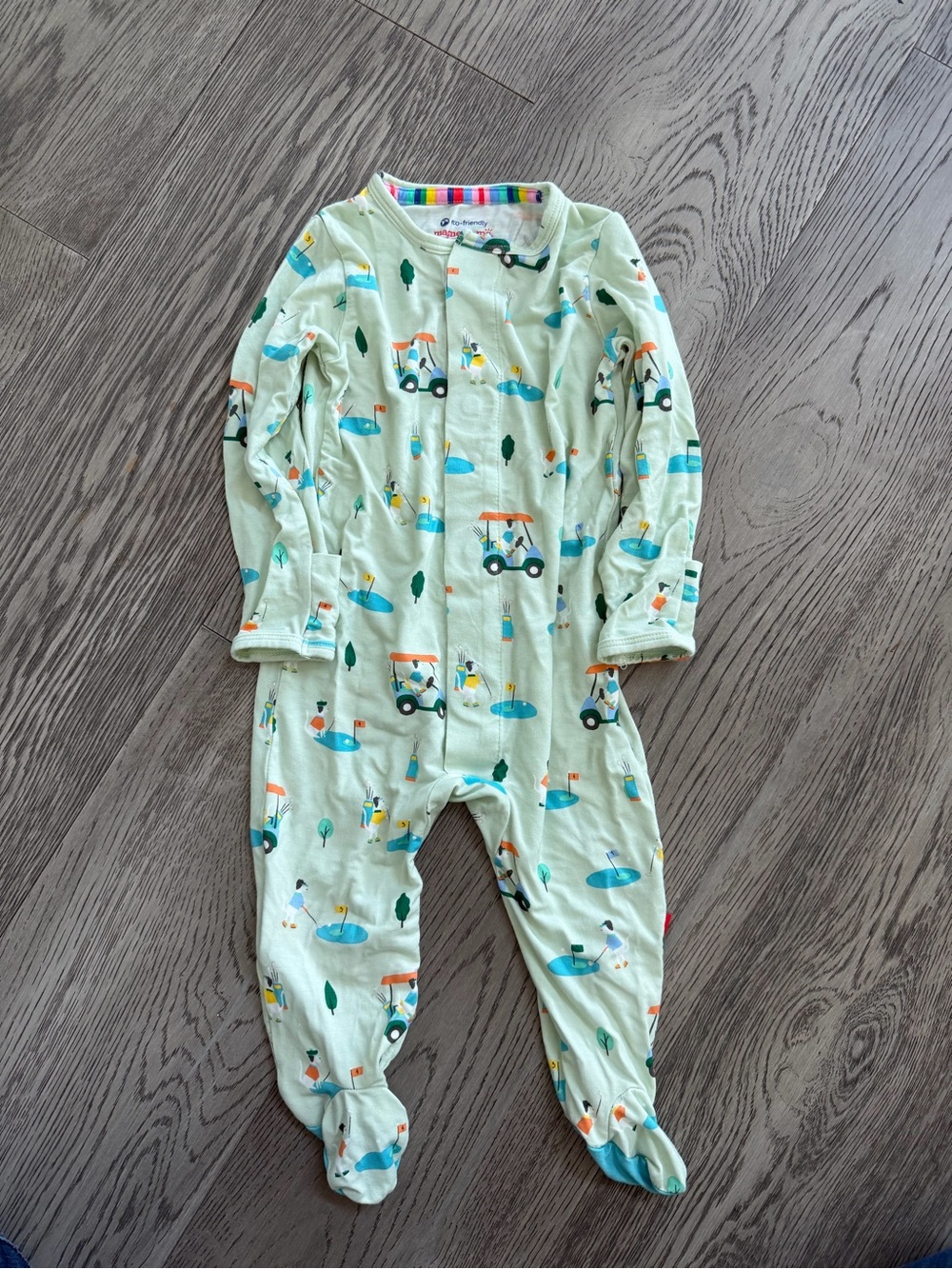 Magnetic Me Light Green Golf Cart Print Footed One-Piece